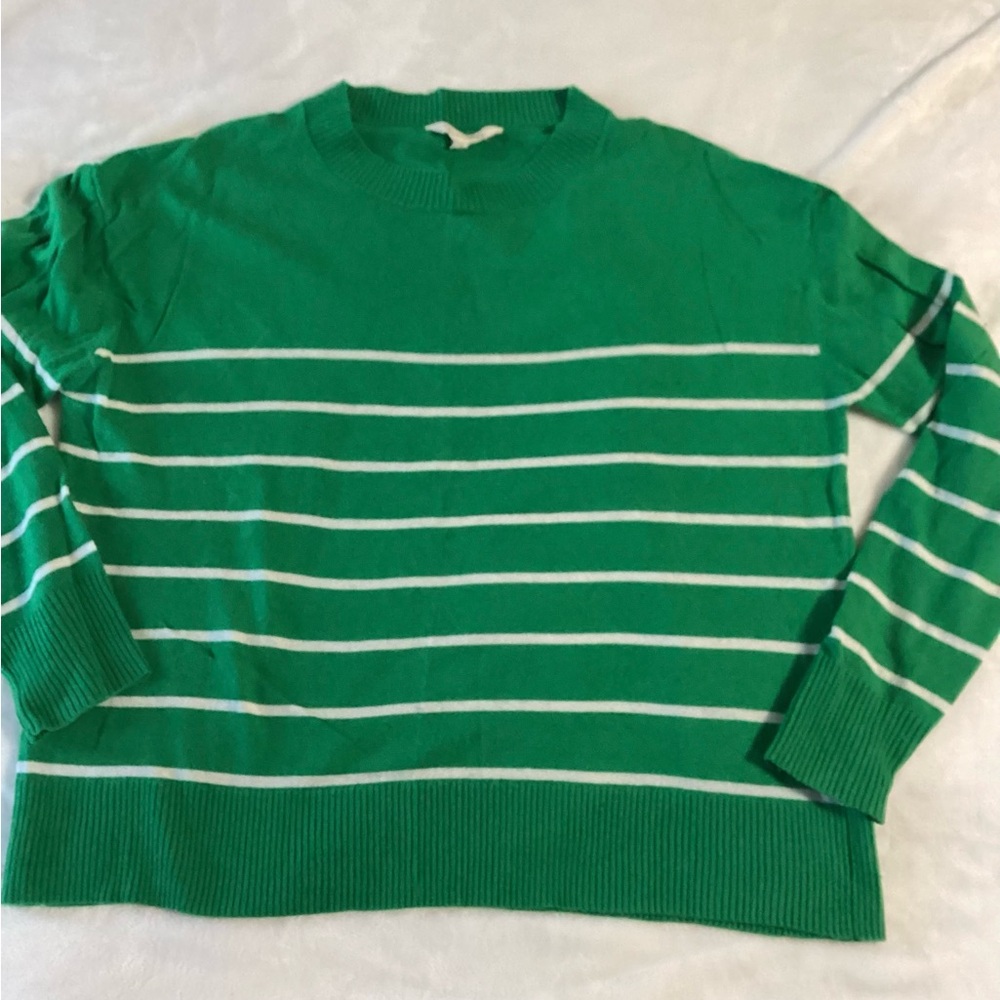 Emerald Striped Women's Crew Neck Sweater
